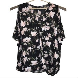 Lily Morgan Cold Shoulder Floral Blouse Plus sz 3X